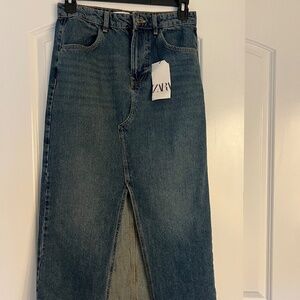 Zara Denim Maxi Skirt With Front Slip Medium